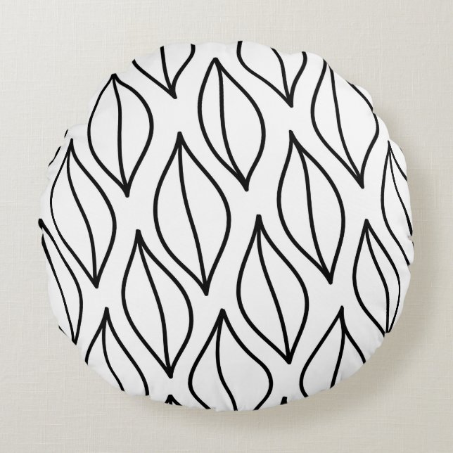 Cojín Redondo Hojas abstractas. Estructura de época. Mar dibujad (Anverso)