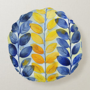 Cojín Redondo Hojas amarillas y azules