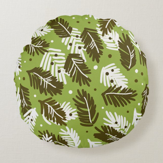 Cojín Redondo Hojas blancas verdes: Patrón de conferencia (Anverso)