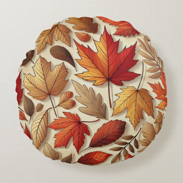 Cojín Redondo hojas clásicas de otoño (Anverso)