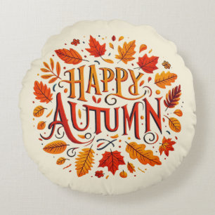 Cojín Redondo hojas clásicas y otoño feliz