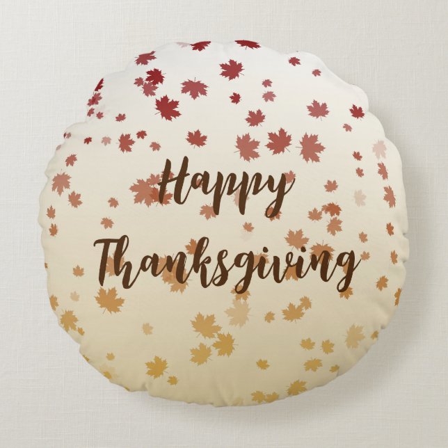 Cojín Redondo Hojas de arce de Acción de Gracias (Anverso)
