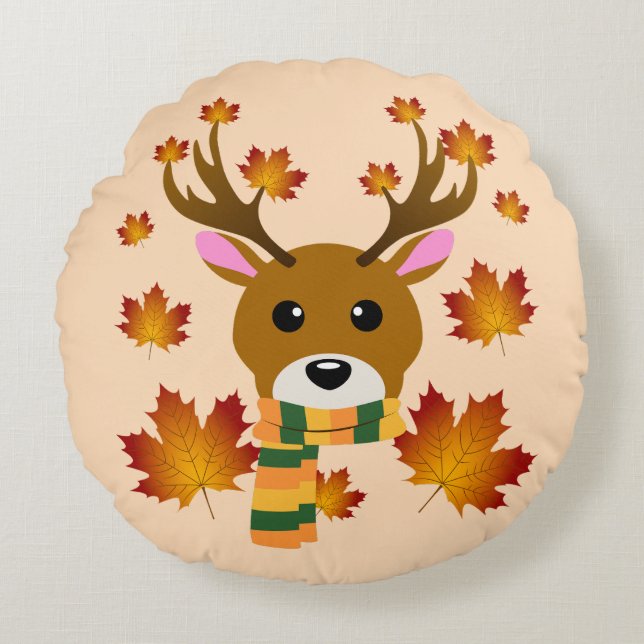 Cojín Redondo Hojas de arce de ciervo de otoño (Anverso)