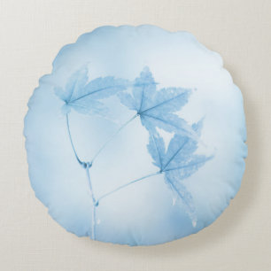 Cojín Redondo Hojas de Arce Japonés en Azul