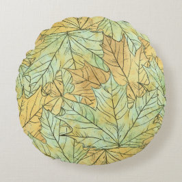 COJÍN REDONDO HOJAS DE CAÍDA VERDE Y NARANJA