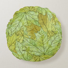 COJÍN REDONDO HOJAS DE CAÍDA VERDE Y NARANJA