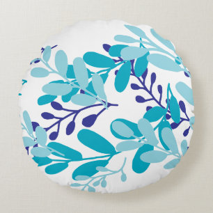 Cojín Redondo Hojas de doodle azules 36