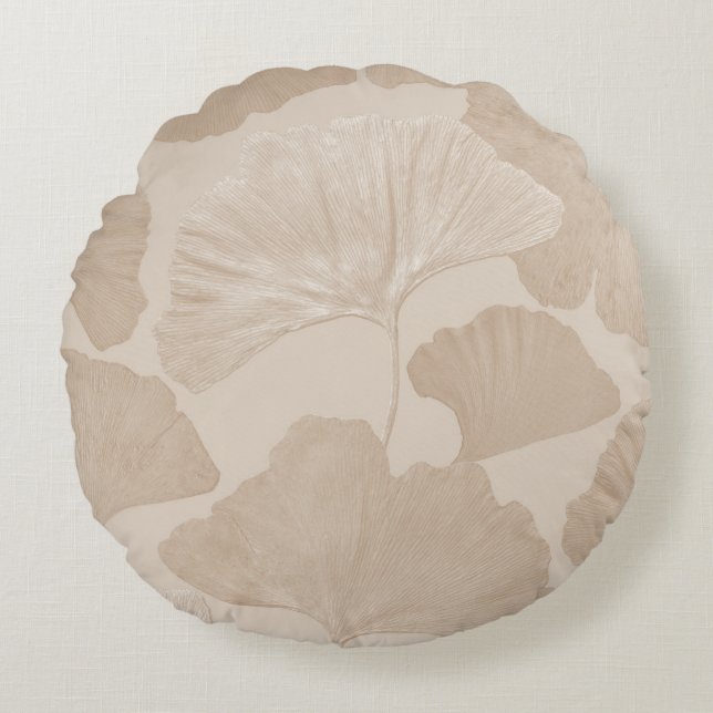 Cojín Redondo Hojas de Ginkgo Sueño Beige 2 (Anverso)