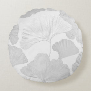 Cojín Redondo Hojas de Ginkgo Sueño Gris Suave 2