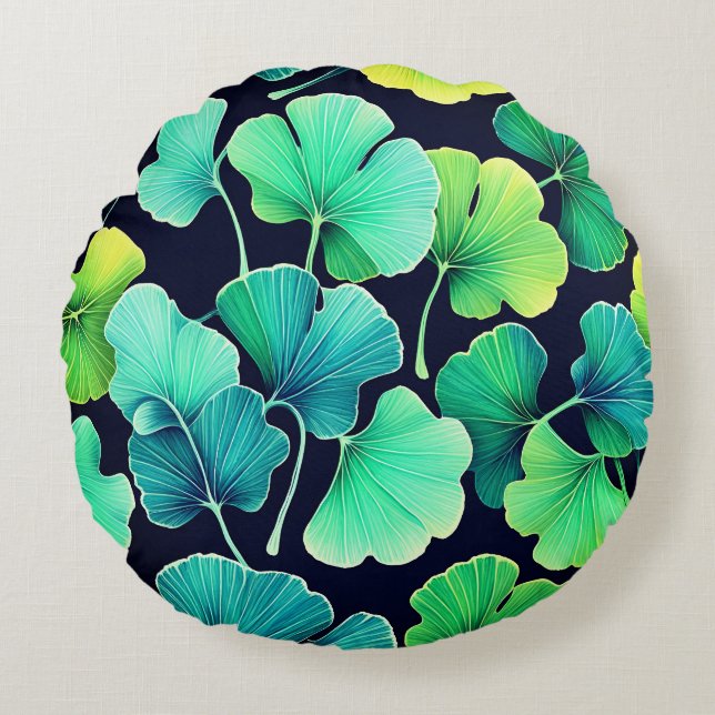 Cojín Redondo hojas de Ginko biloba (Anverso)