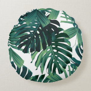 Cojín Redondo Hojas de jungla tropical Monstera 1