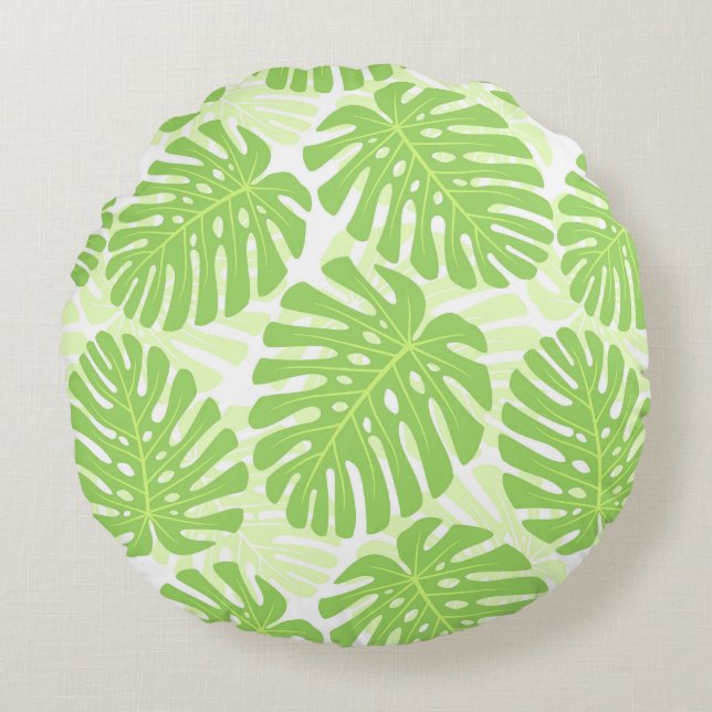 Cojín Redondo Hojas de la planta tropical - modelo de Monstera (Anverso)