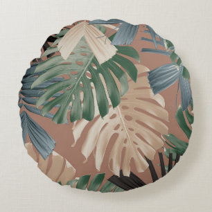 Cojín Redondo Hojas de la selva tropical Monstera 2