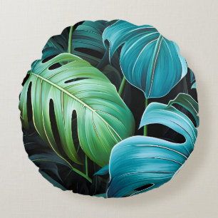 Cojín Redondo Hojas de Monstera Botánica Foliaje Tropical de la 