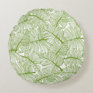 Cojín Redondo Hojas de monstera, diseño floral sin fisuras.