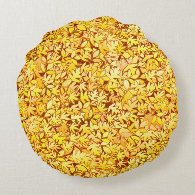 Cojín Redondo Hojas de otoño, amarillo dorado (Reverso)