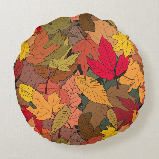 Cojín Redondo Hojas de otoño coloridas (Reverso)