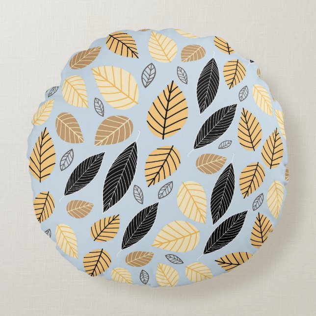 Cojín Redondo Hojas de otoño: fondo azul sin foco (Anverso)