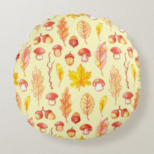 Cojín Redondo Hojas de otoño: fondo de escritorio retro de acuar