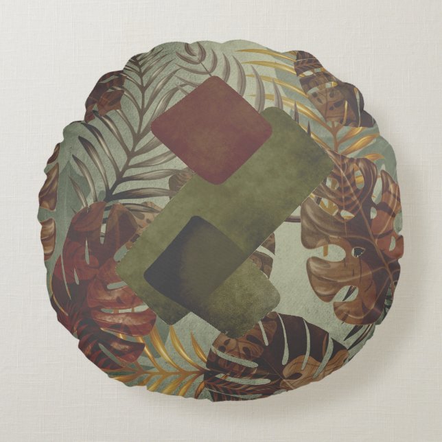 Cojín Redondo Hojas de palma boho tropical monstera de 70's thr (Anverso)