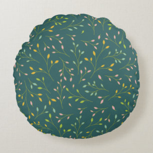 Cojín Redondo Hojas de pastel multicolores sobre fondo botánico