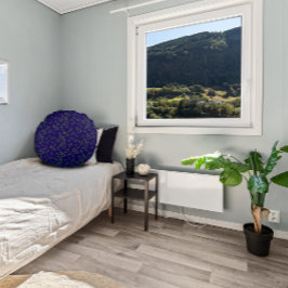 Cojín Redondo Hojas de patrón azul oscuro