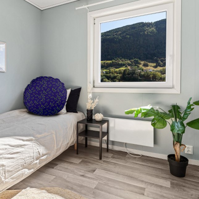 Cojín Redondo Hojas de patrón azul oscuro (Subido por el creador)