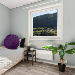 Cojín Redondo Hojas de patrón púrpura oscuro verde