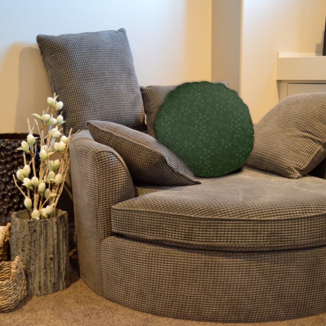 Cojín Redondo Hojas de patrón verde oscuro (Subido por el creador)