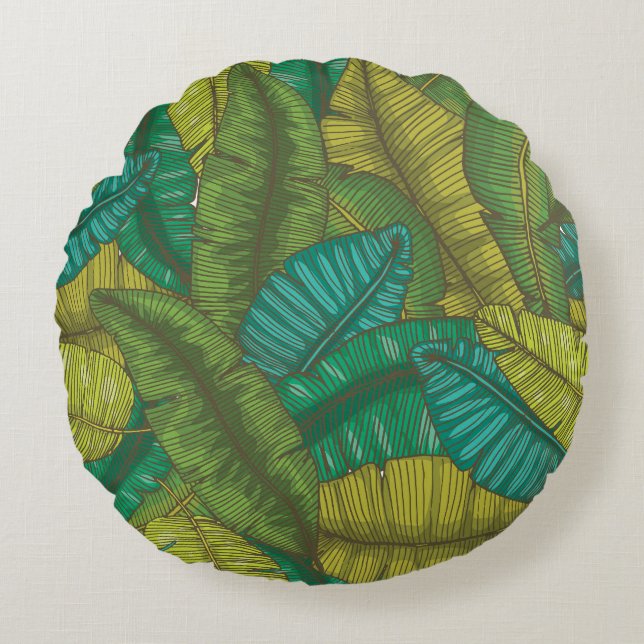 Cojín Redondo Hojas de plátano: Mano de cosecha botánica (Anverso)