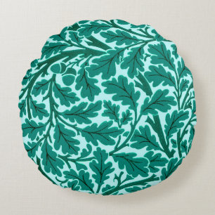 Cojín Redondo Hojas de roble William Morris, turquesa y Aqua