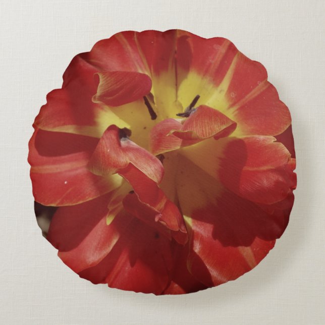 Cojín Redondo Hojas de Tulipán Rojo (Anverso)