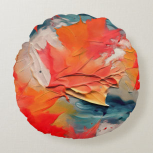 Cojín Redondo Hojas En El Viento – Movimiento Otoñal Abstracto