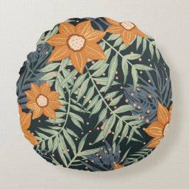 Cojín Redondo Hojas florales tropicales personalizadas