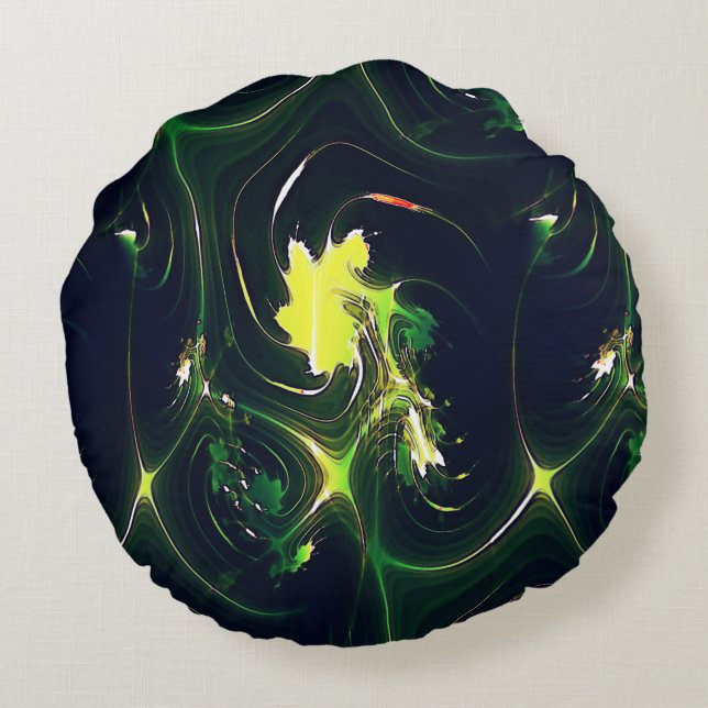 Cojín Redondo Hojas metálicas abstractas con trazas llamativas,  (Reverso)