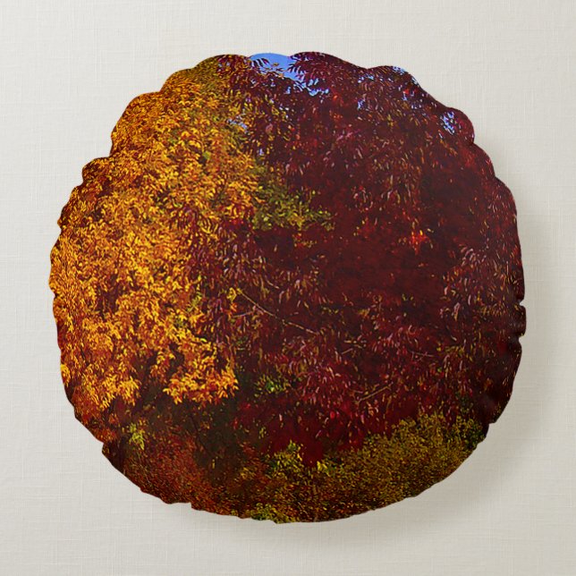 Cojín Redondo Hojas otoñales de amarillo y púrpura, ZSSPG (Anverso)