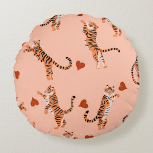 Cojín Redondo Hojas otoñales de los tigres: Patrón de saltos de 