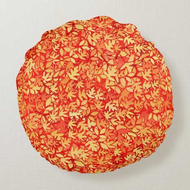 Cojín Redondo Hojas otoñales, naranja y oro (Reverso)