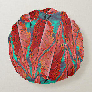 Cojín Redondo Hojas Rojas