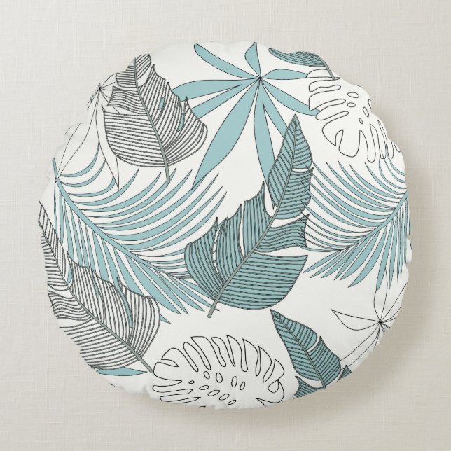 Cojín Redondo Hojas Tropicales: Brillante Tendencia Sin Marea (Anverso)