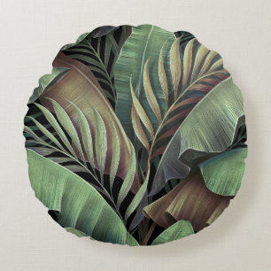 Cojín Redondo Hojas tropicales de palma, ilustracion 3D dibujado