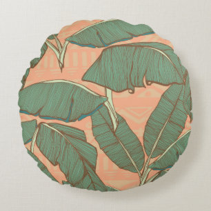 Cojín Redondo Hojas tropicales de palmera fondo transparente
