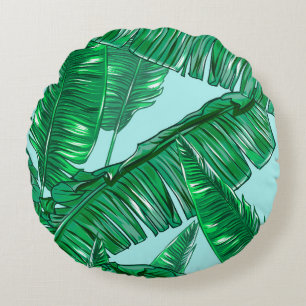 Cojín Redondo Hojas tropicales de palmera sin costura de patata