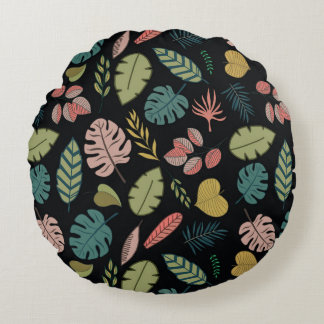 Cojín Redondo Hojas tropicales: Floral veraniega vintage