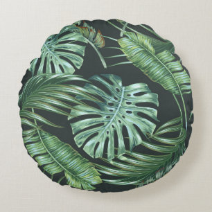 Cojín Redondo Hojas tropicales, monstera, hoja de plátano, folia