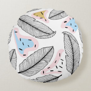 Cojín Redondo Hojas tropicales. Patrón sin costuras botánicas.