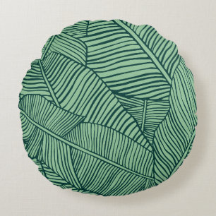 Cojín Redondo Hojas tropicales. Textura sin foco con hoja de plá