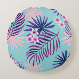 Cojín Redondo Hojas tropicales y flores 2