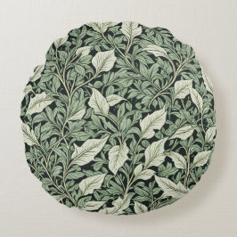 Cojín Redondo Hojas verdes botánicas intrincadas