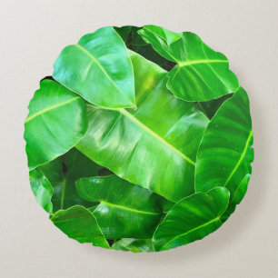 Cojín Redondo Hojas verdes Palm Leaf selva tropical selva